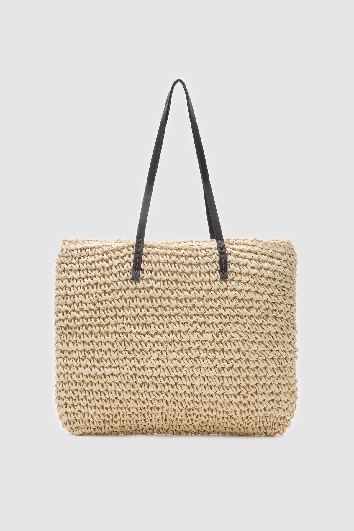 Oggo Bej Deri Saplı Hasır Omuz Çantası