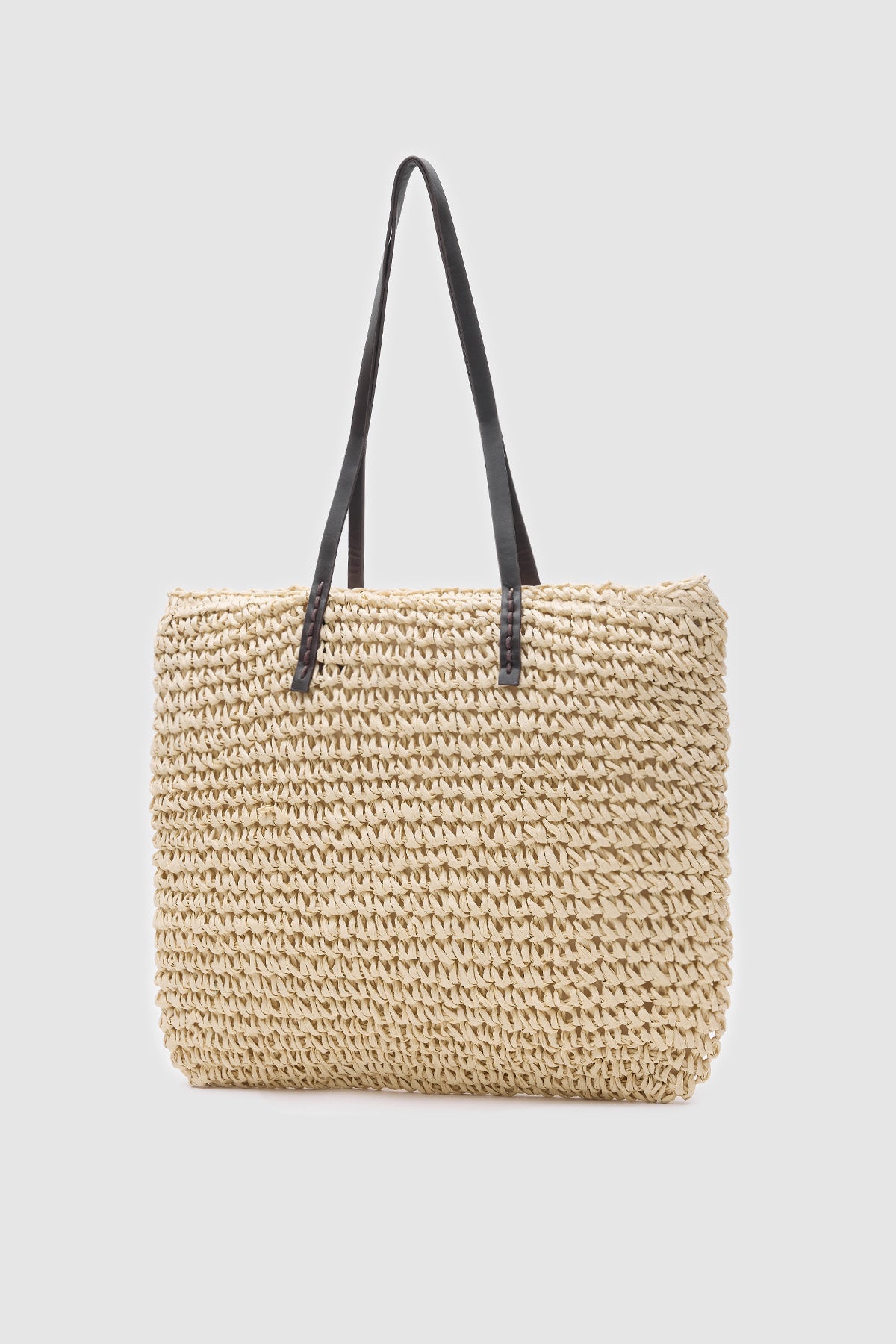 Oggo Bej Deri Saplı Hasır Omuz Çantası