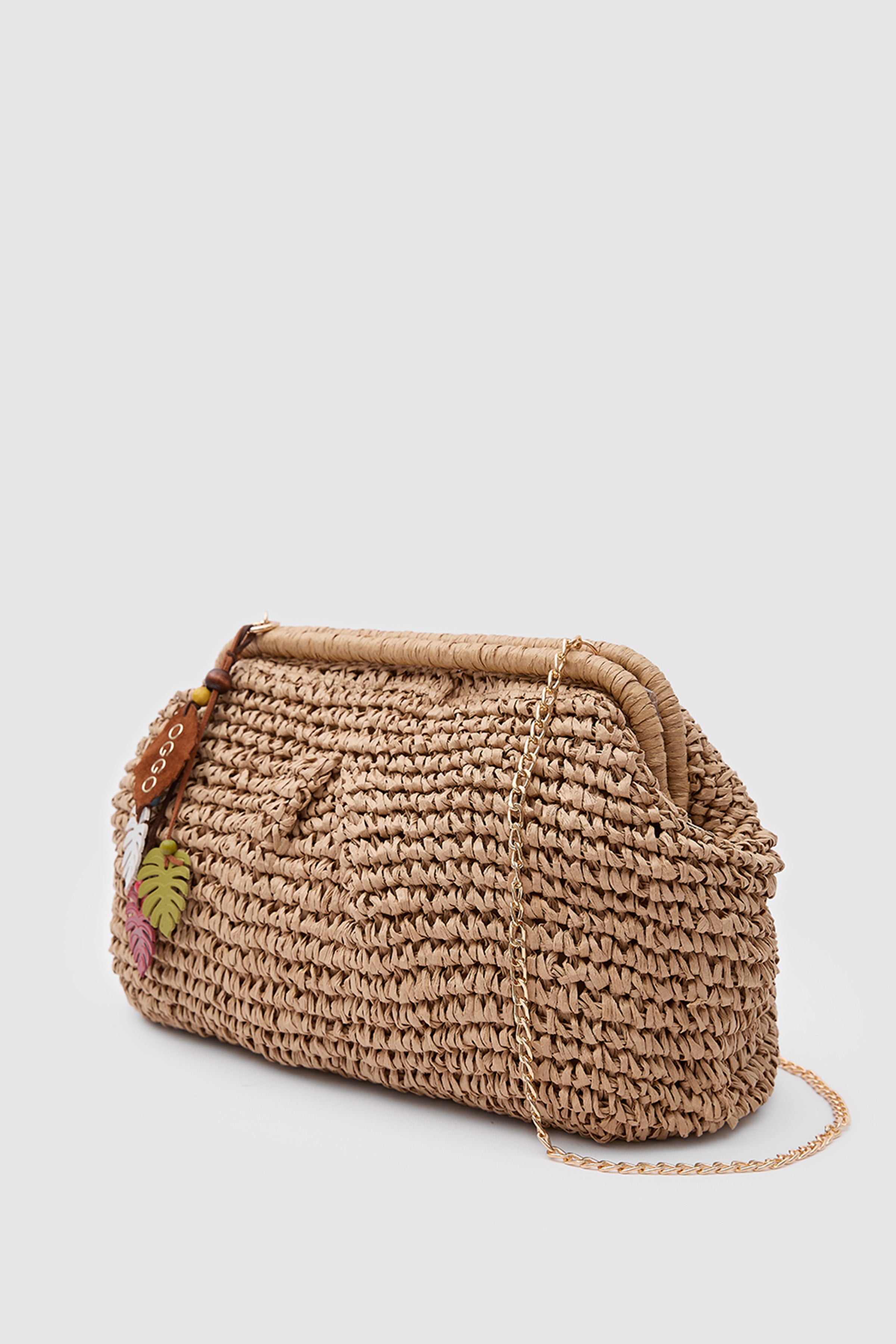OGGO WİCKER Mono Pleat Clutch L