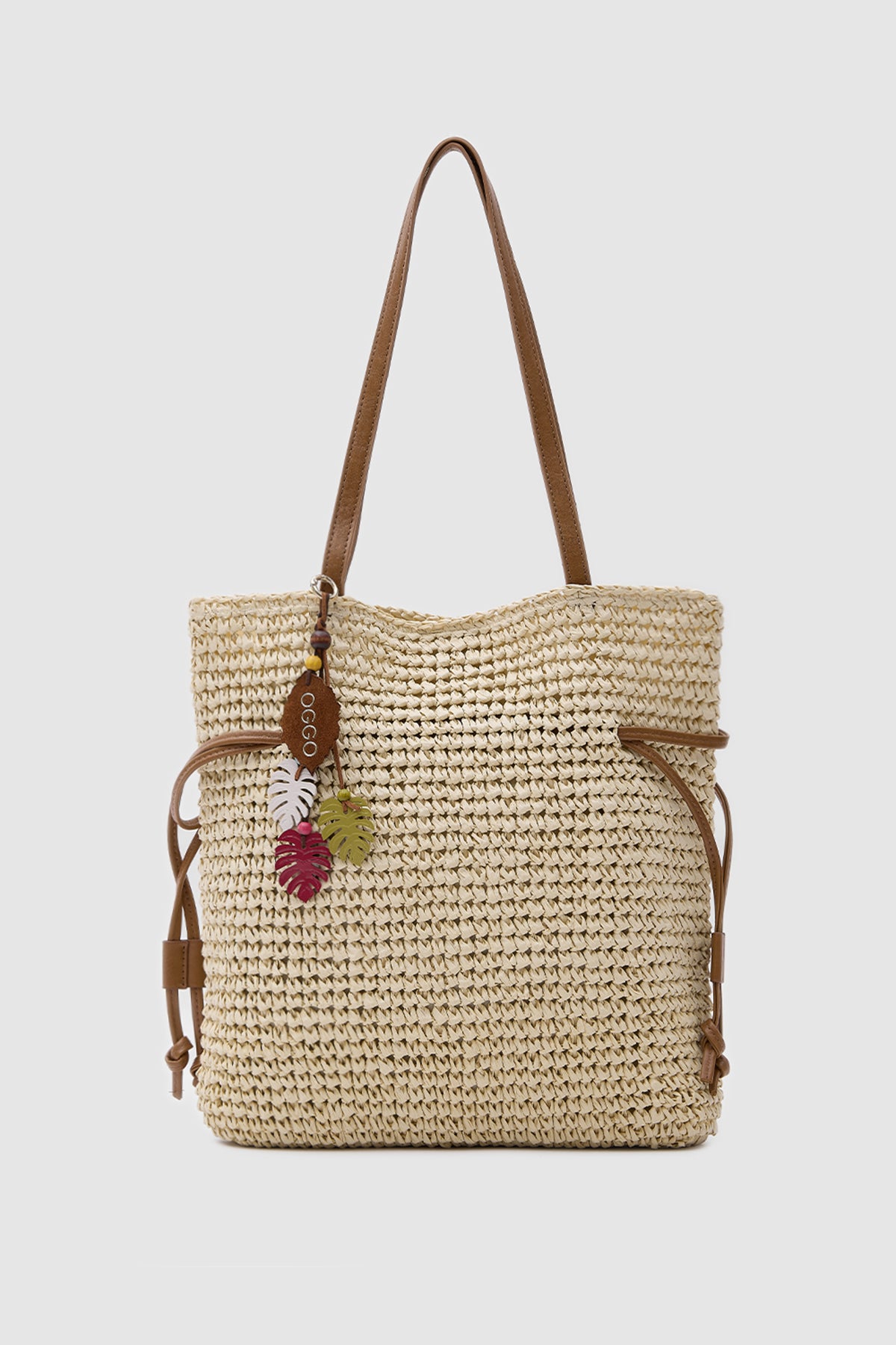 OGGO Hasır Büzgülü Deri Saplı Omuz Çantası