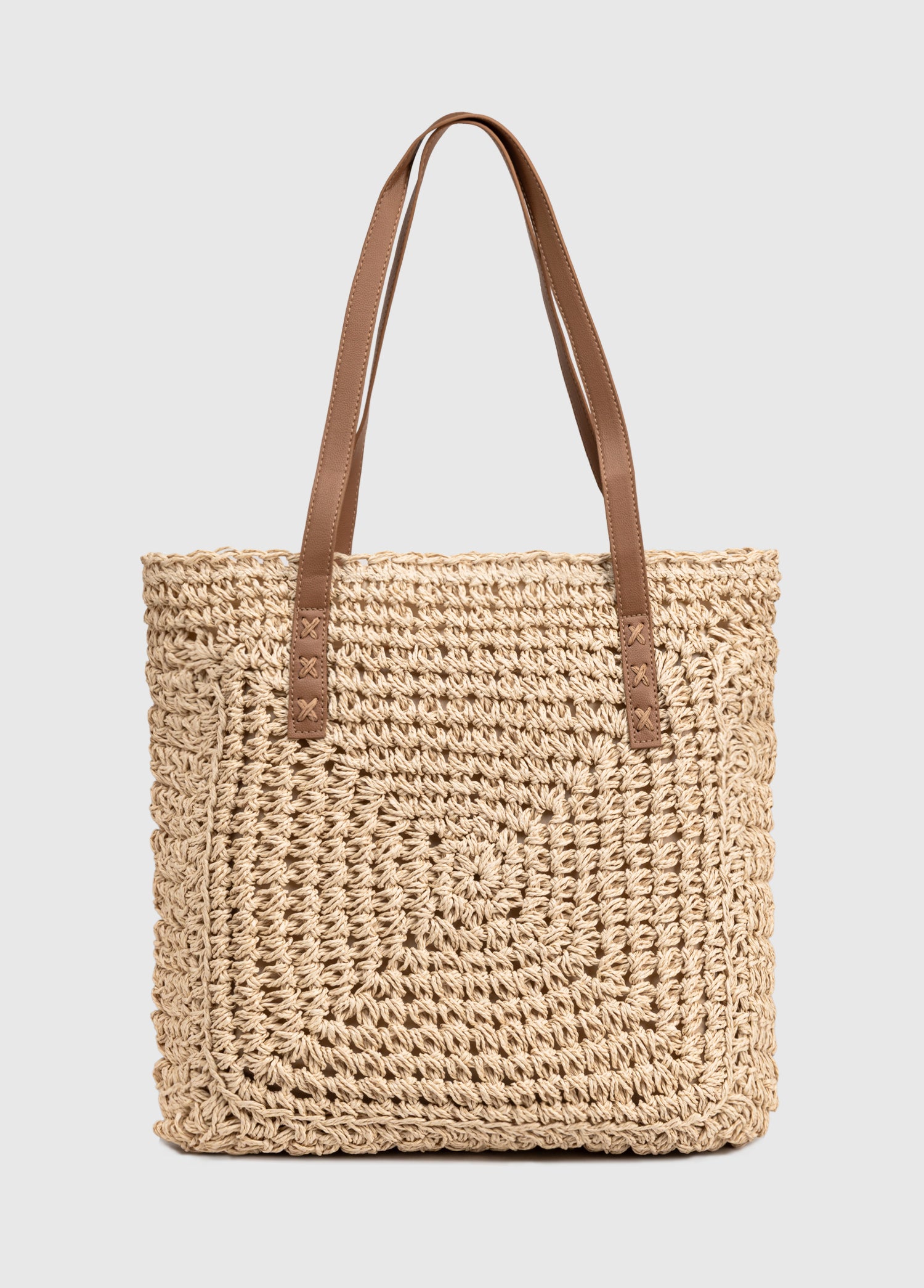 OGGO Hasır Omuz Çantası - Deri Saplı