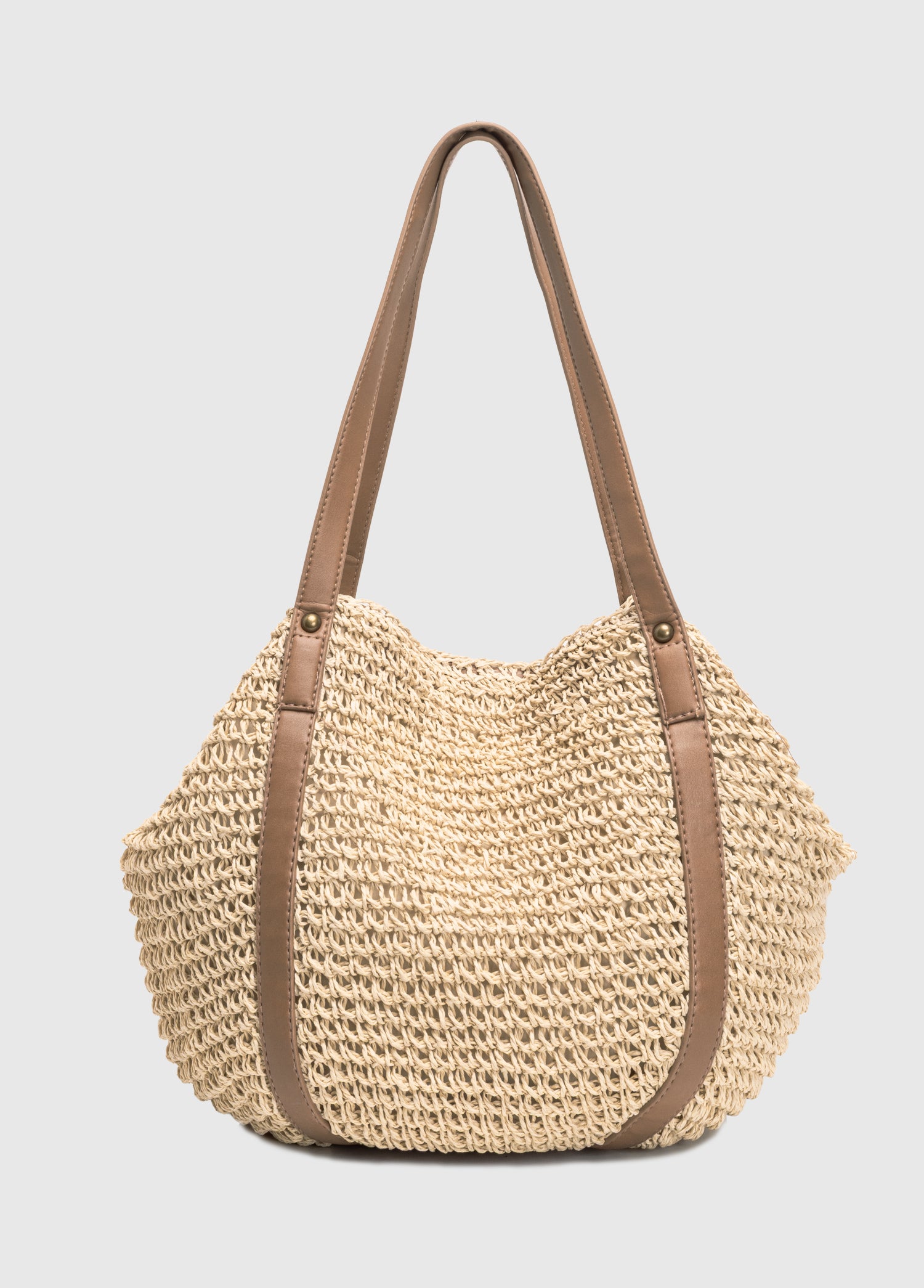 OGGO Hasır Omuz Çantası - Deri Saplı