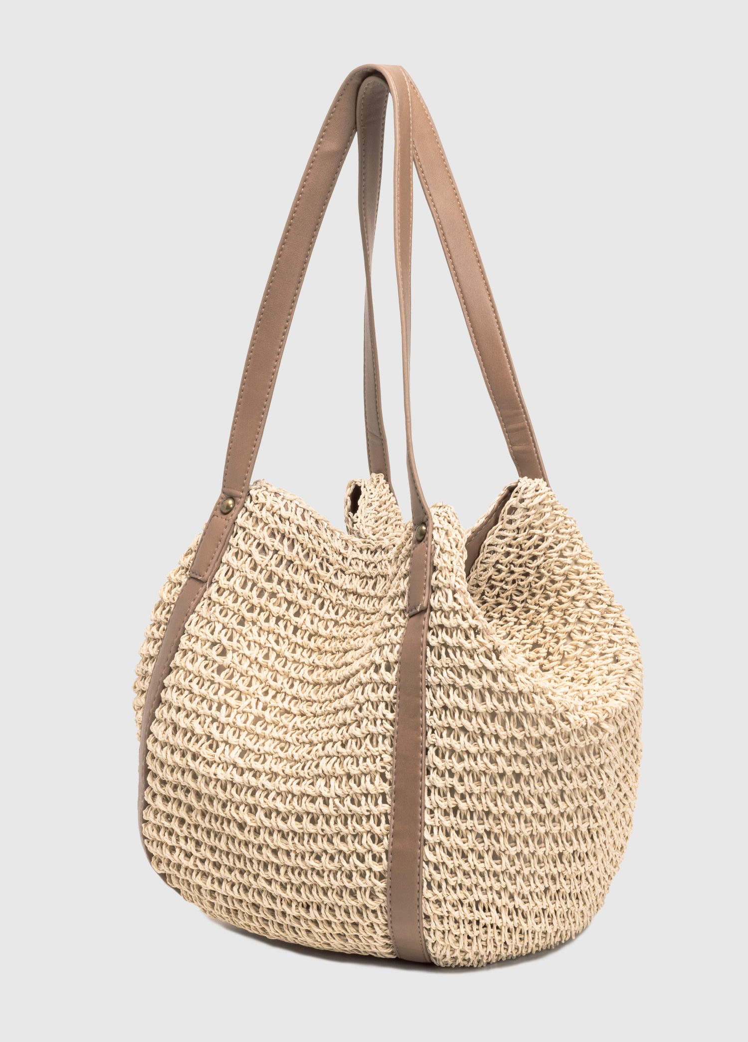 OGGO Hasır Omuz Çantası - Deri Saplı