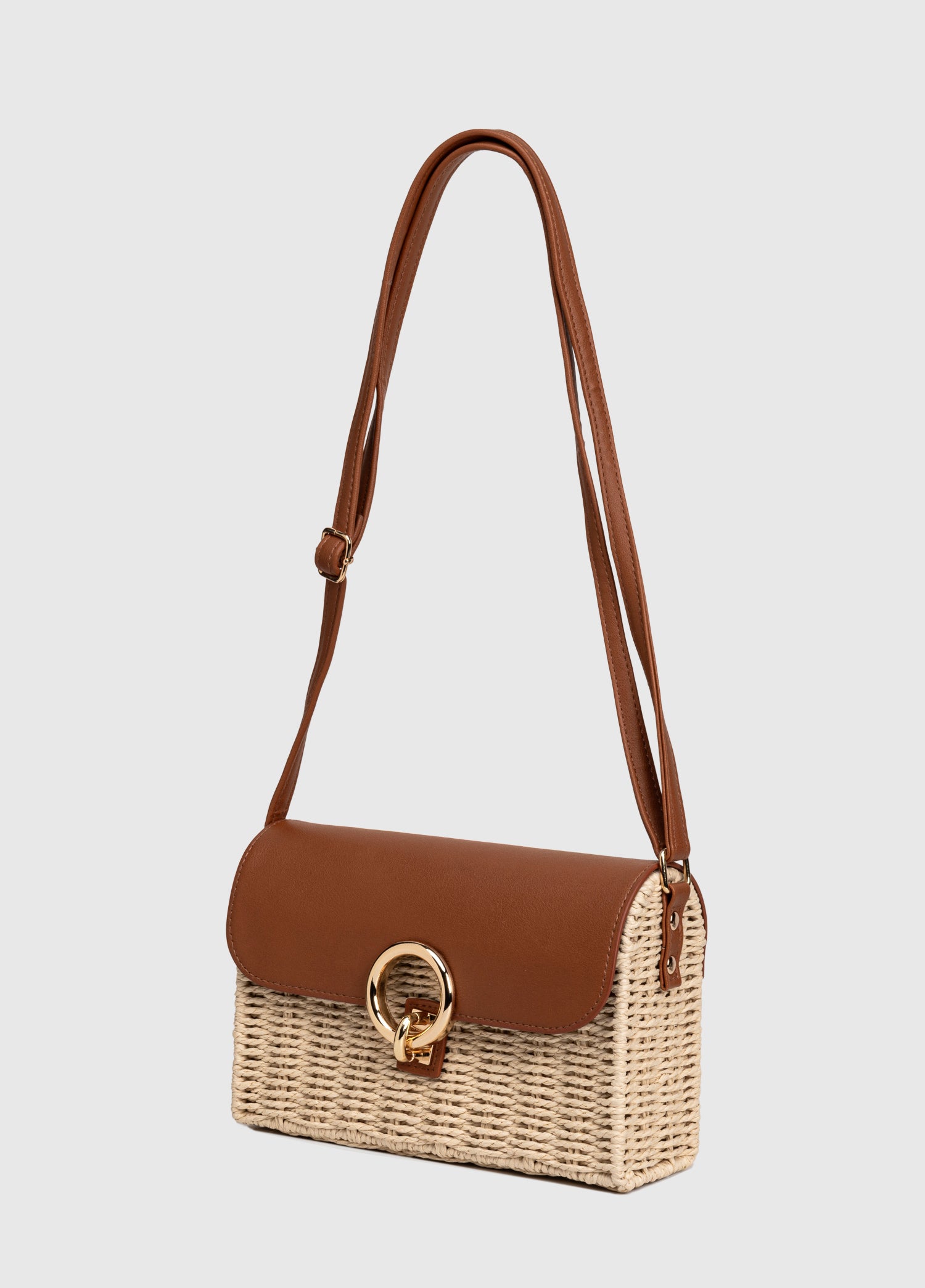 OGGO Hasır Omuz & Çapraz Çanta - Deri Kapaklı