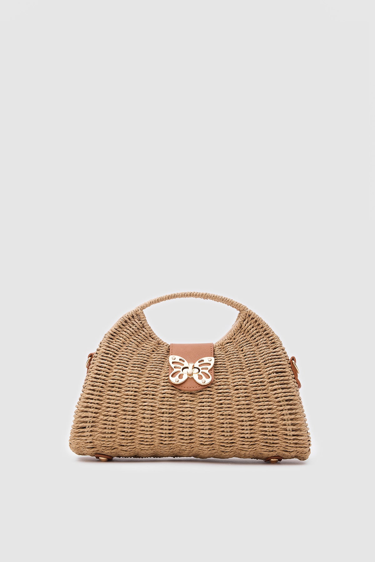 Oggo Camel Deri Saplı Hasır Omuz Çantası