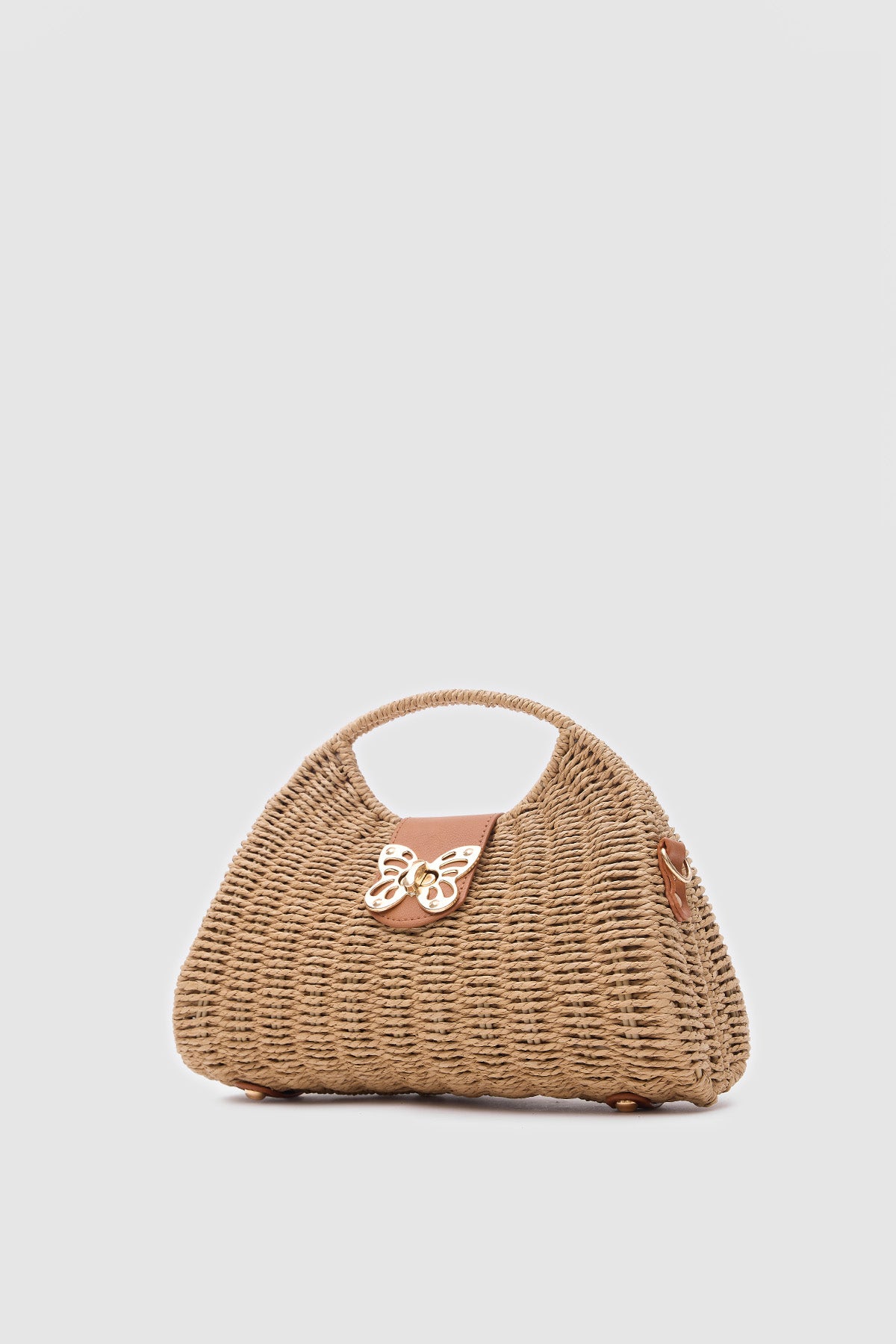 Oggo Camel Deri Saplı Hasır Omuz Çantası