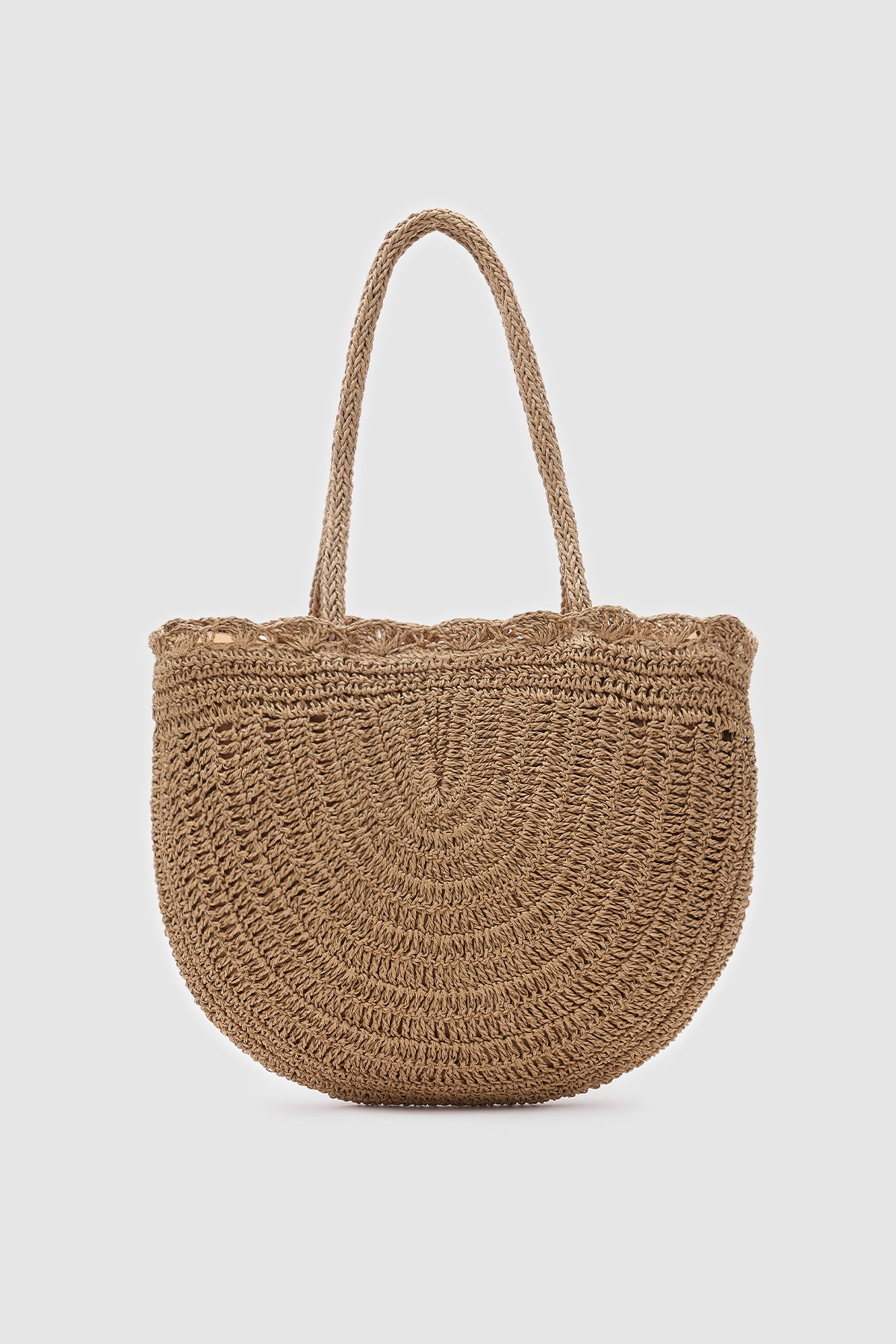 Oggo Camel Örgü Saplı Hasır Omuz Çantası