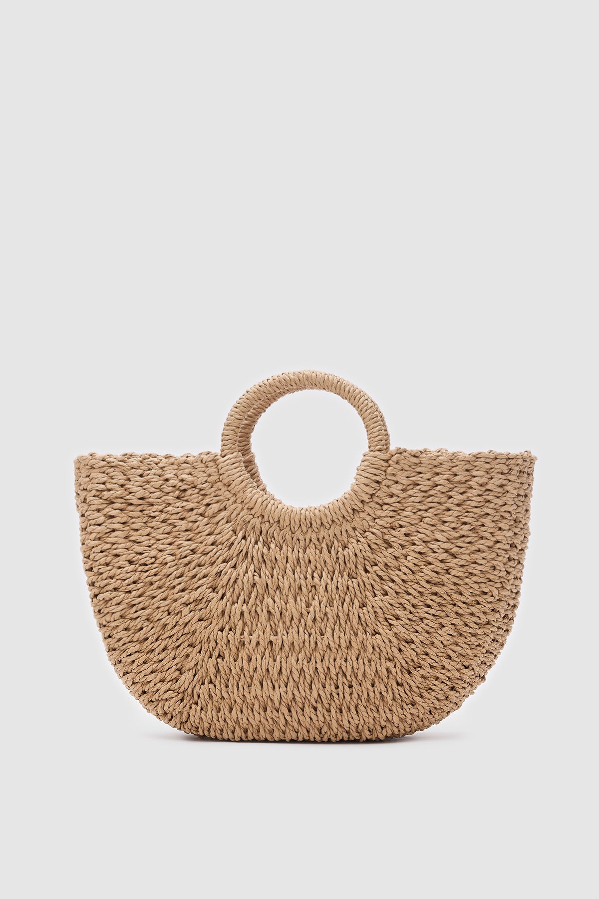 Oggo Büyük Boy Camel Hasır Örgü Saplı, El ve Çapraz Çanta