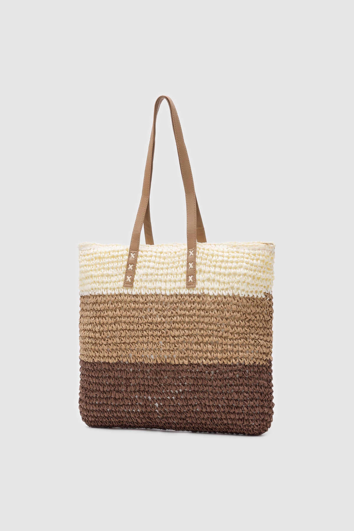 Oggo Kahve-Camel Deri Saplı Hasır Omuz Çantası