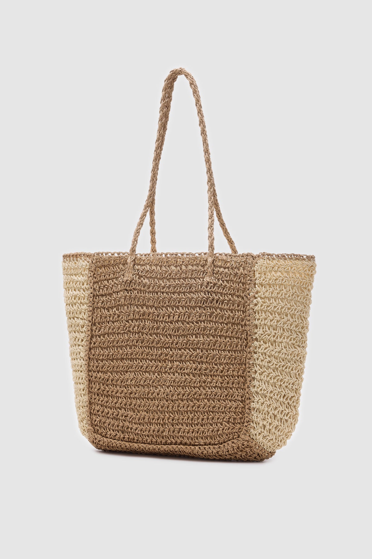 Oggo Camel Örgü Saplı Hasır Omuz Çantası