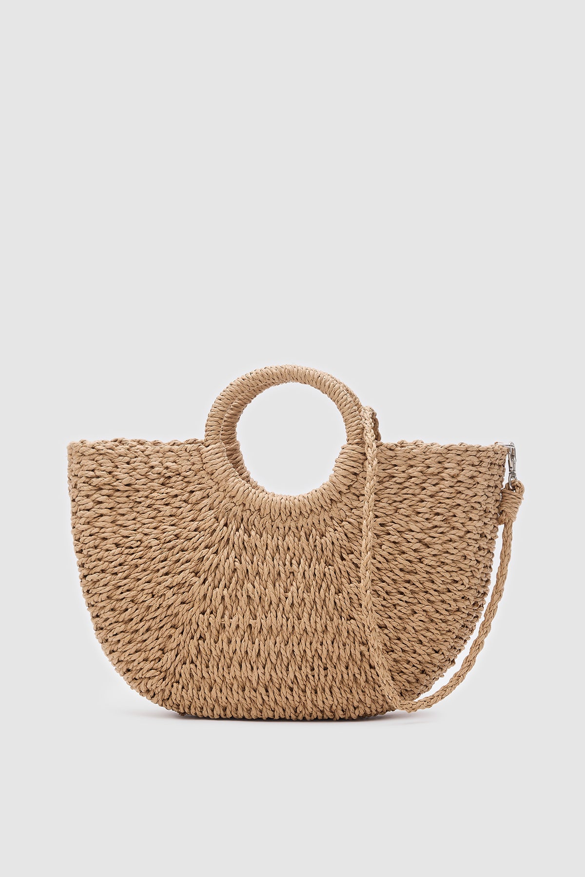 Oggo Büyük Boy Camel Hasır Örgü Saplı, El ve Çapraz Çanta