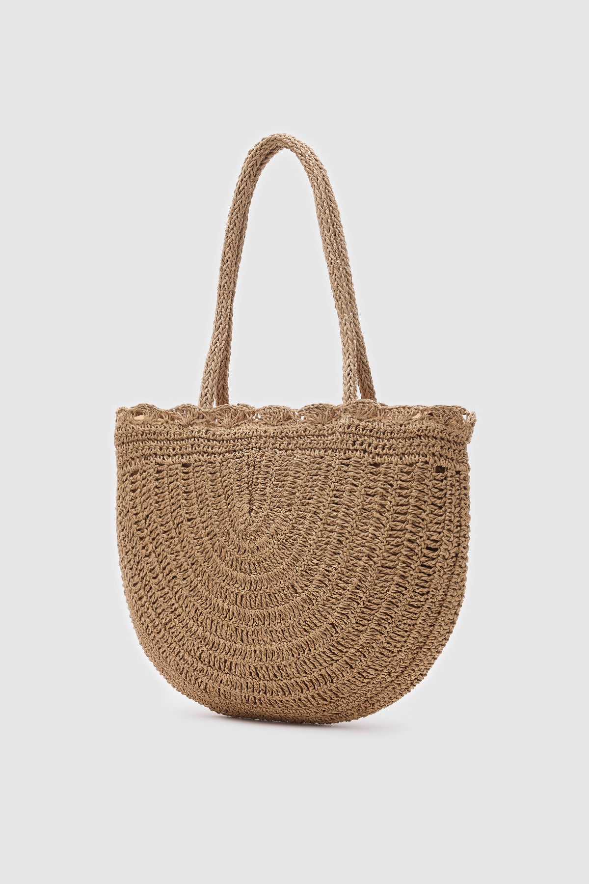 Oggo Camel Örgü Saplı Hasır Omuz Çantası