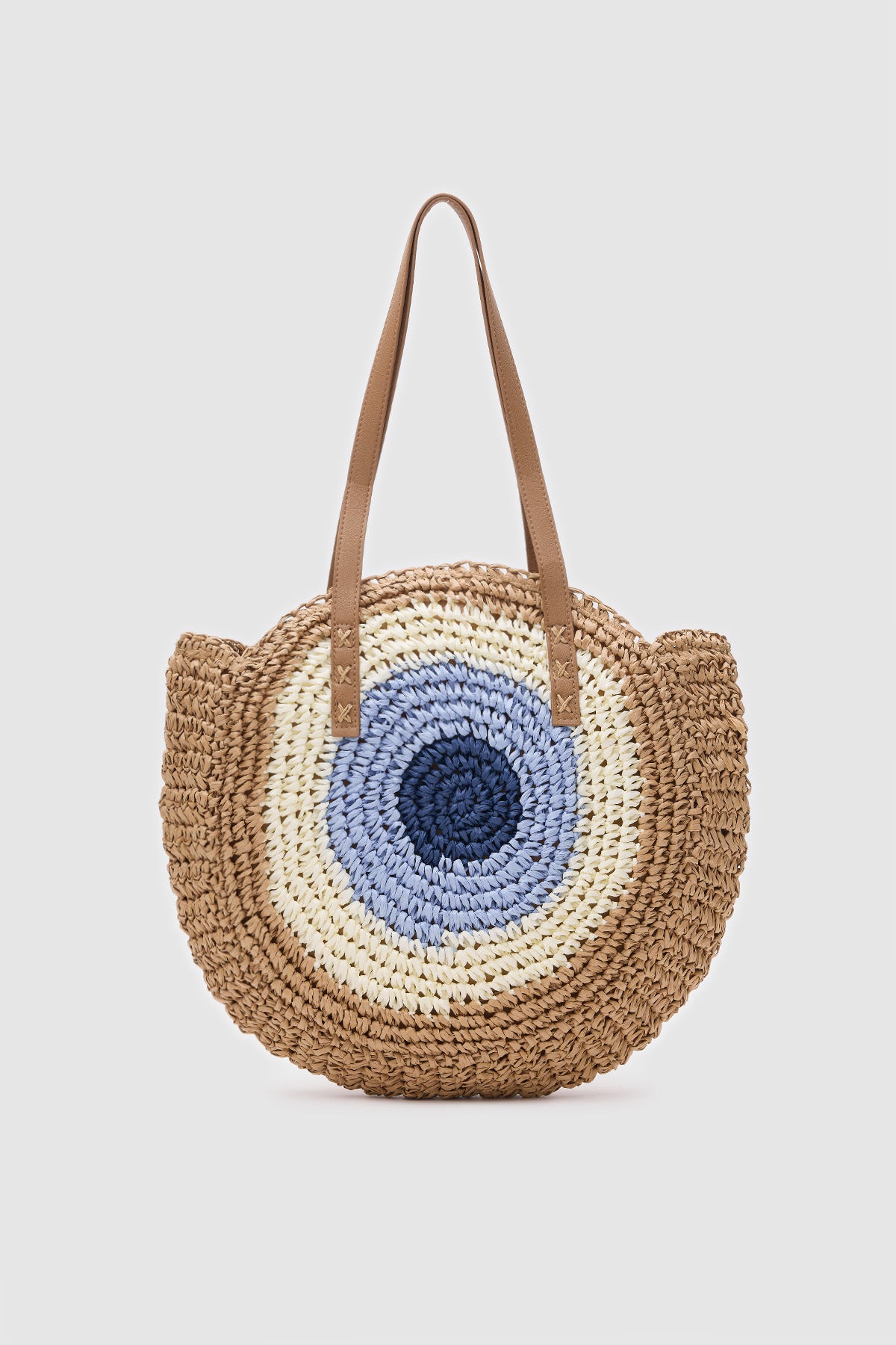 Oggo Camel-Mavi Hasır Omuz Çantası