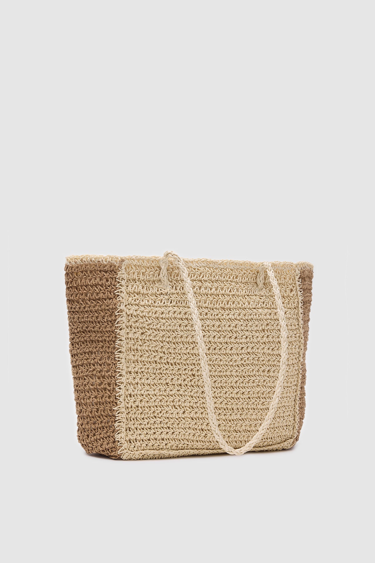 Oggo Bej Örgü Saplı Hasır Omuz Çantası