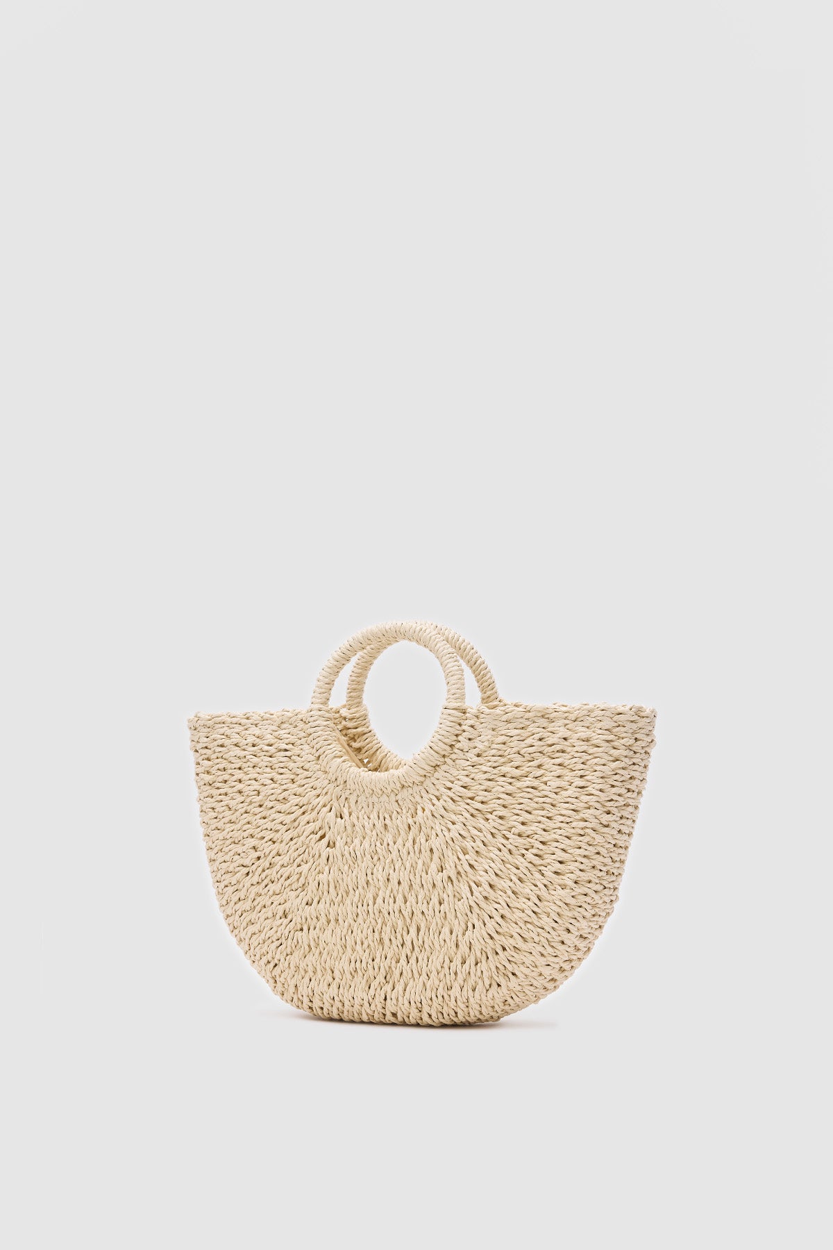 Oggo Orta Boy Bej Hasır Örgü Saplı, El ve Çapraz Çanta