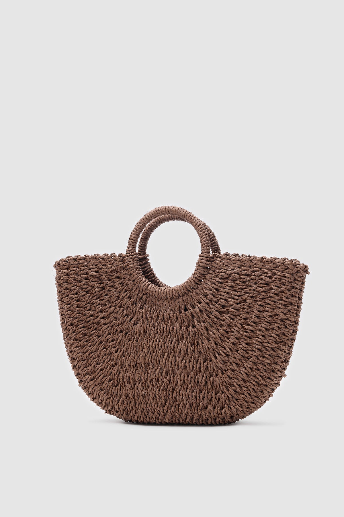 Oggo Büyük Boy Kahve Hasır Örgü Saplı, El ve Çapraz Çanta