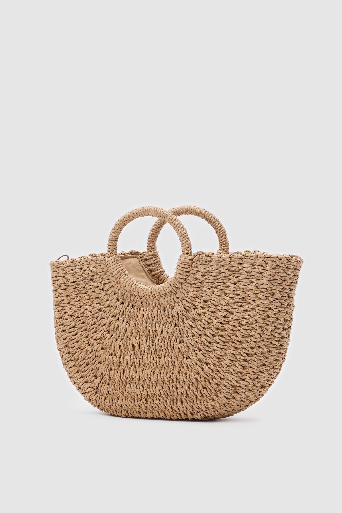 Oggo Büyük Boy Camel Hasır Örgü Saplı, El ve Çapraz Çanta