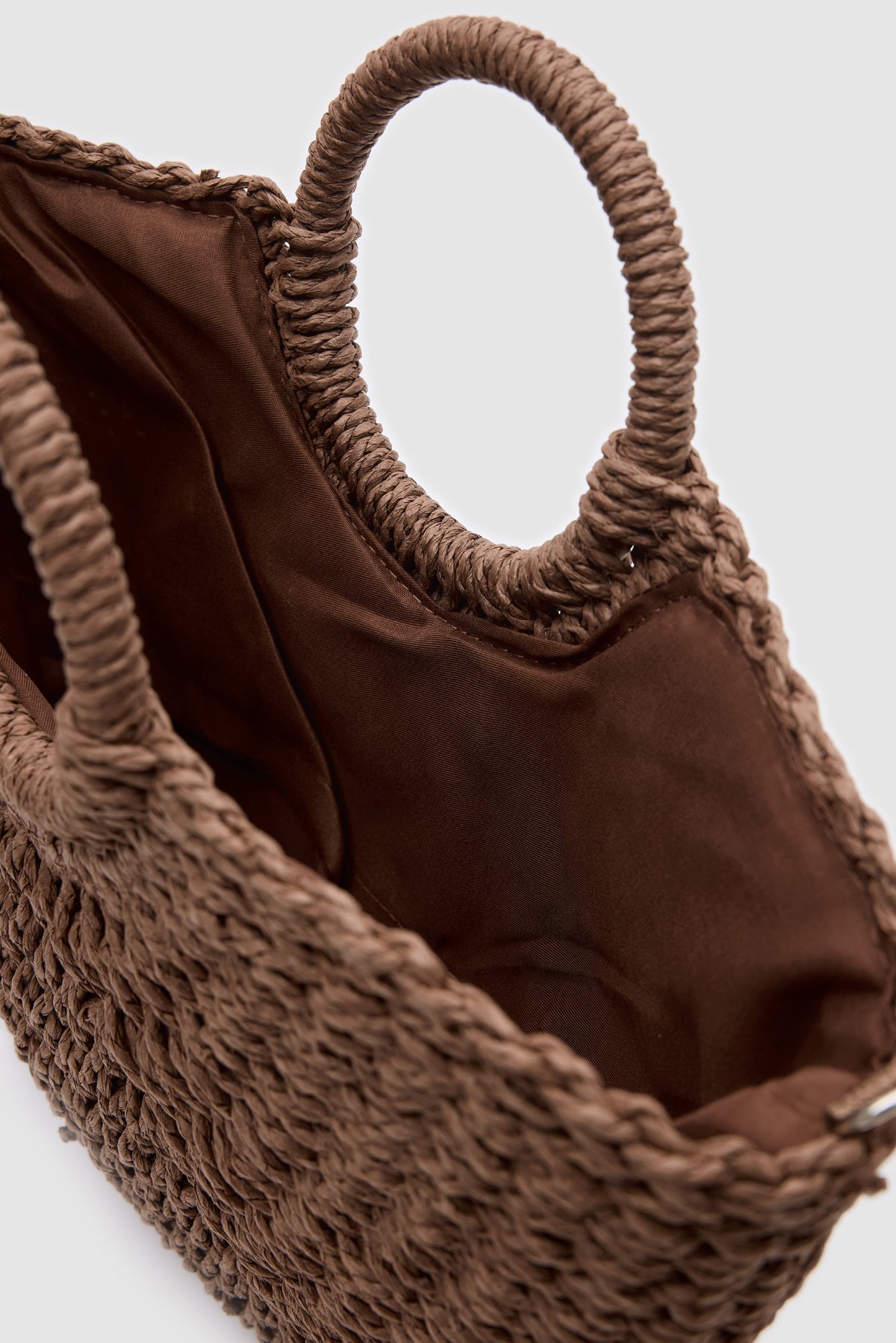 Oggo Büyük Boy Kahve Hasır Örgü Saplı, El ve Çapraz Çanta