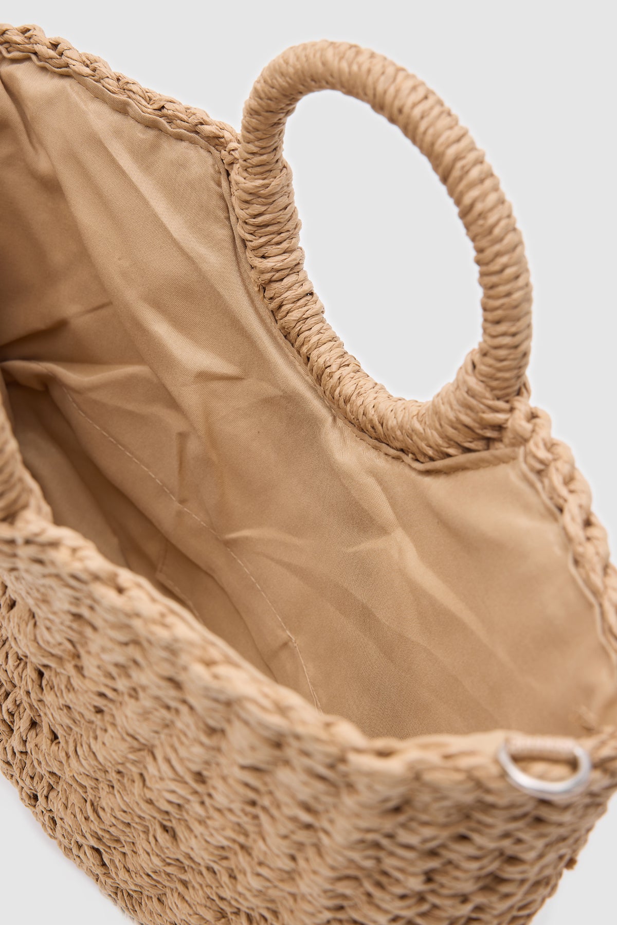 Oggo Büyük Boy Camel Hasır Örgü Saplı, El ve Çapraz Çanta