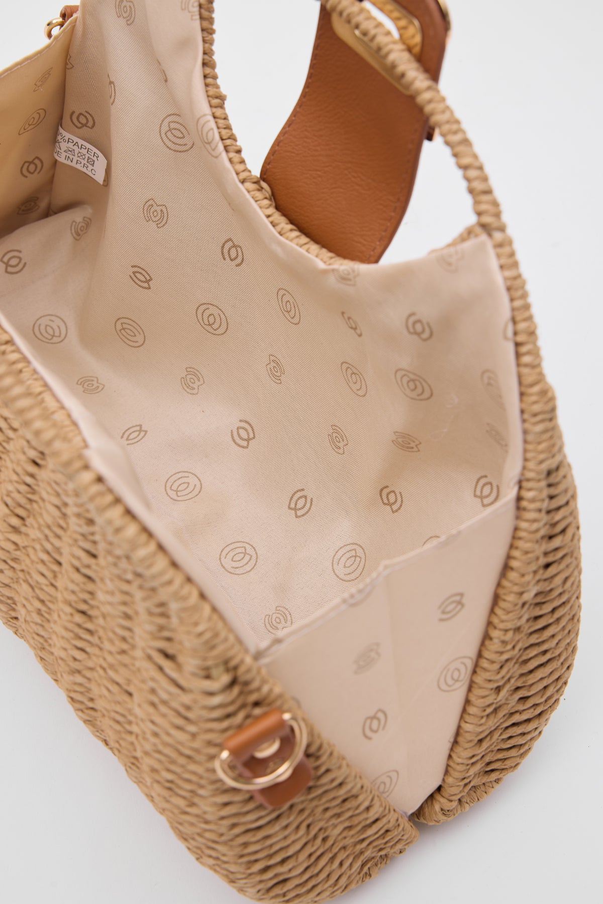 Oggo Camel Deri Saplı Hasır Omuz Çantası