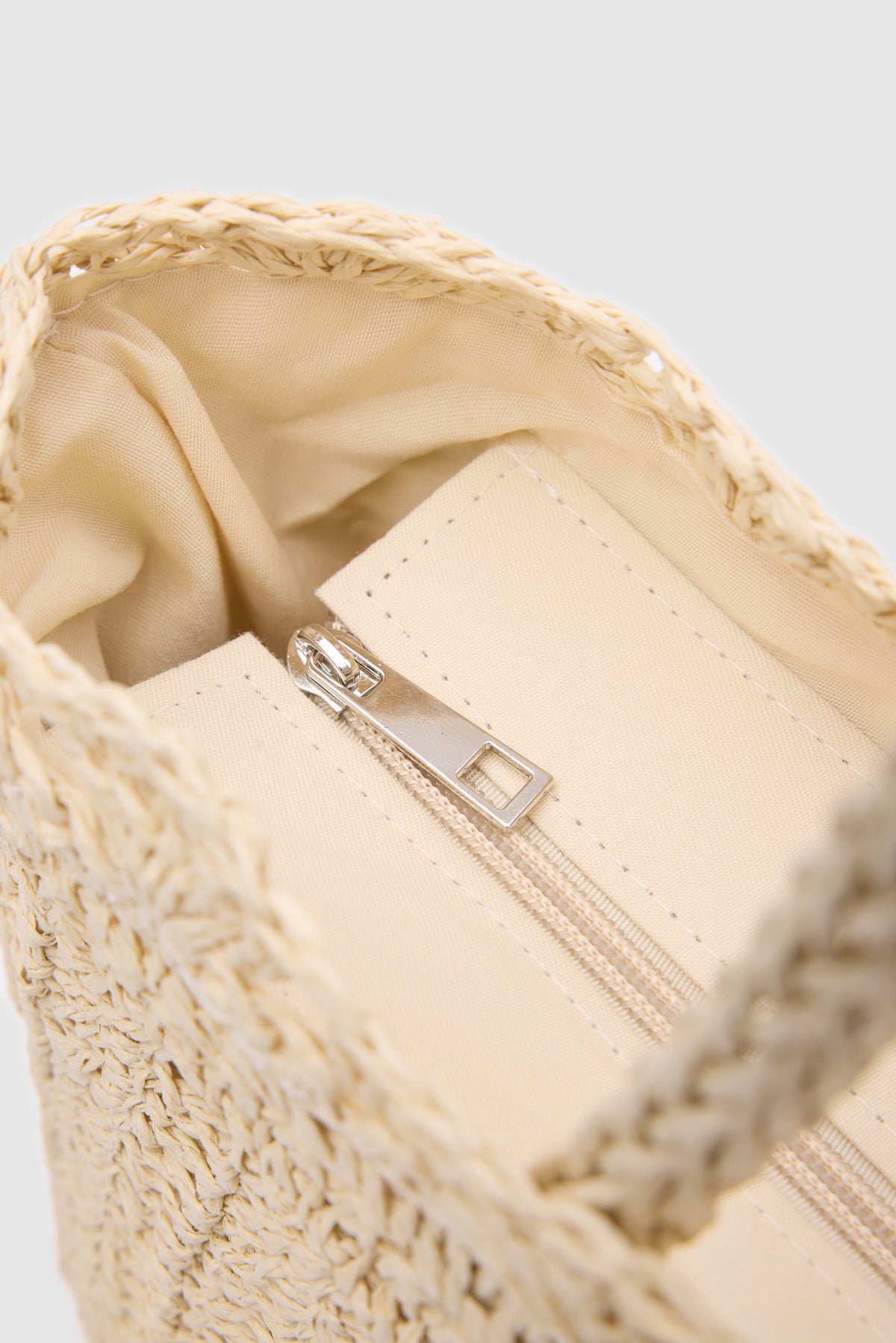 Oggo Bej Örgü Saplı Hasır Omuz Çantası