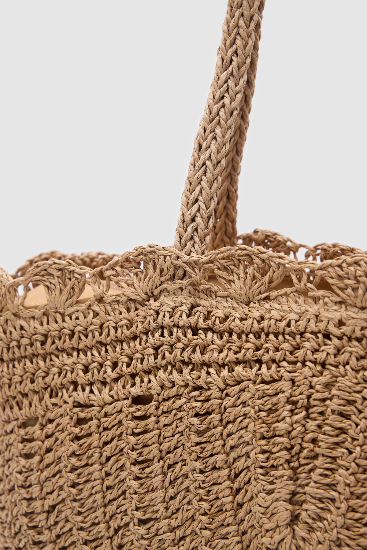 Oggo Camel Örgü Saplı Hasır Omuz Çantası