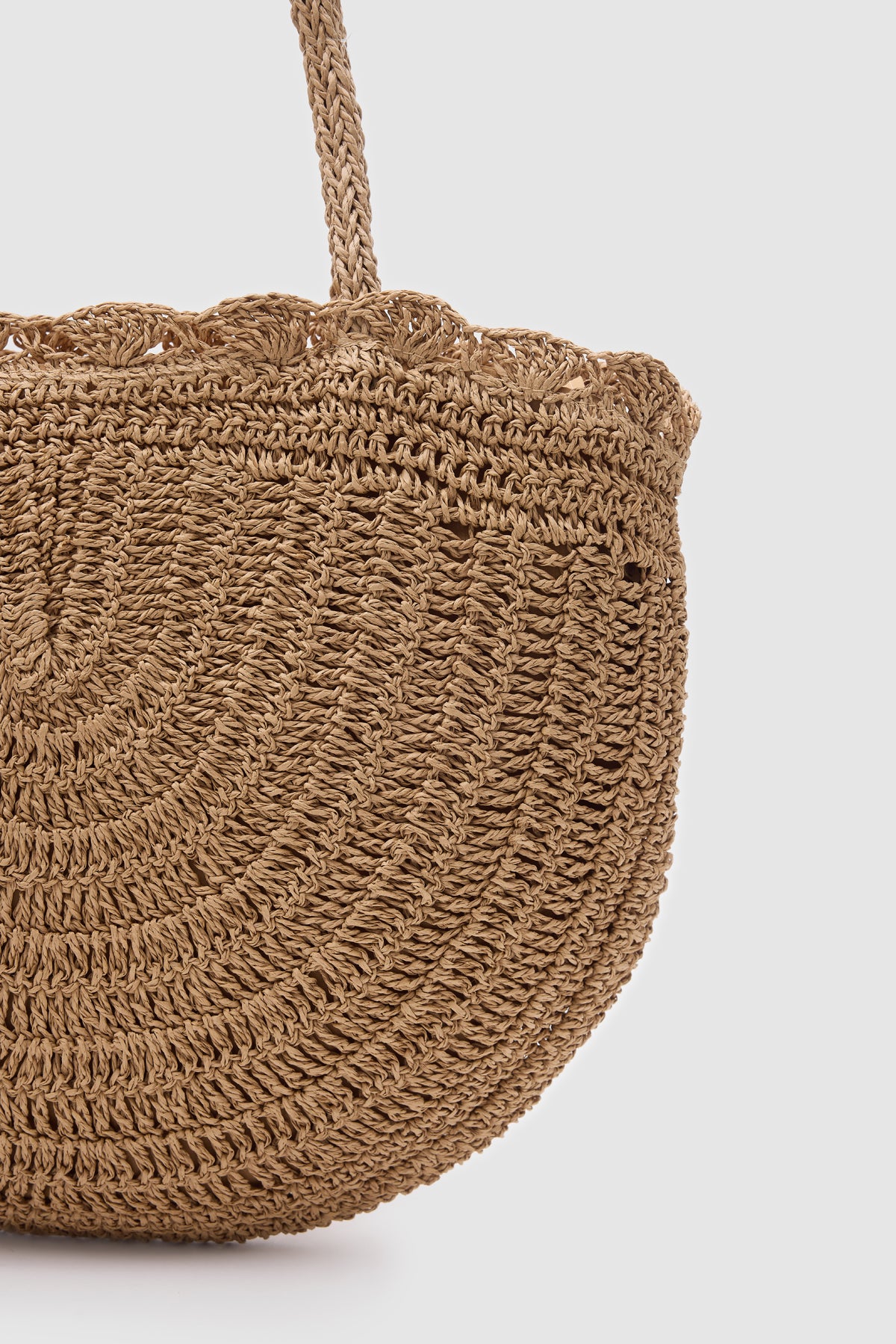 Oggo Camel Örgü Saplı Hasır Omuz Çantası