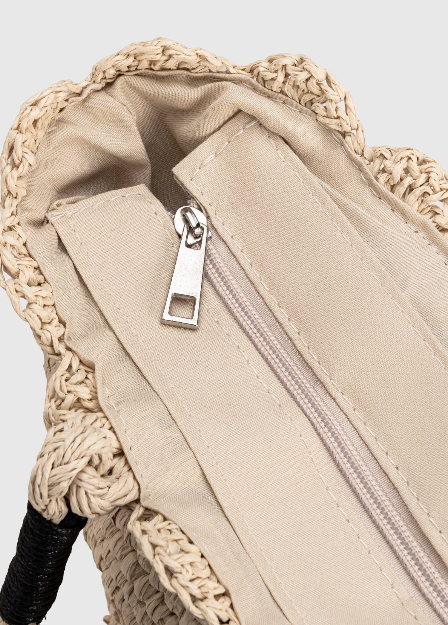 Oggo Bej Hasır Omuz Çantası – Örgü Saplı