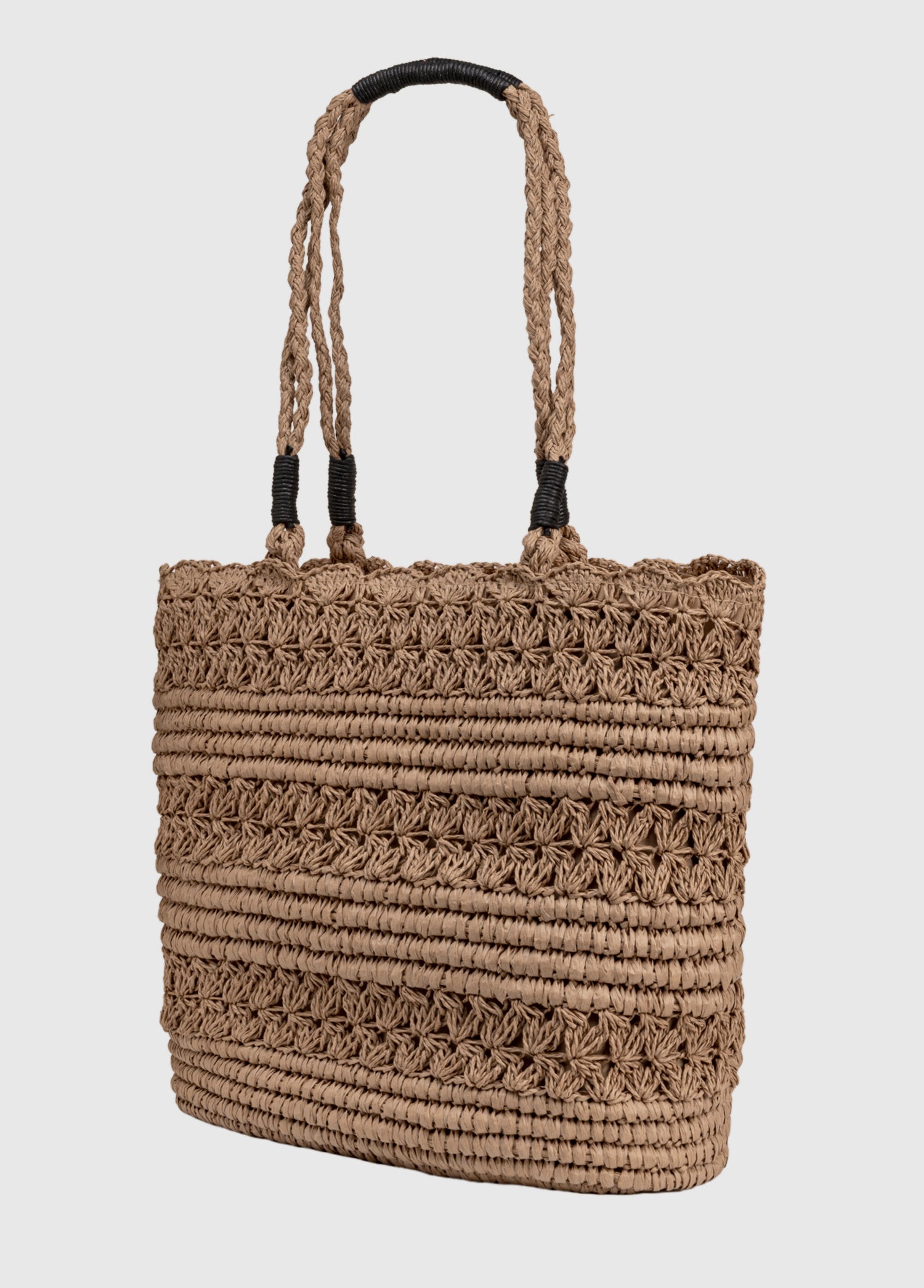 Oggo Camel Hasır Omuz Çantası – Örgü Saplı