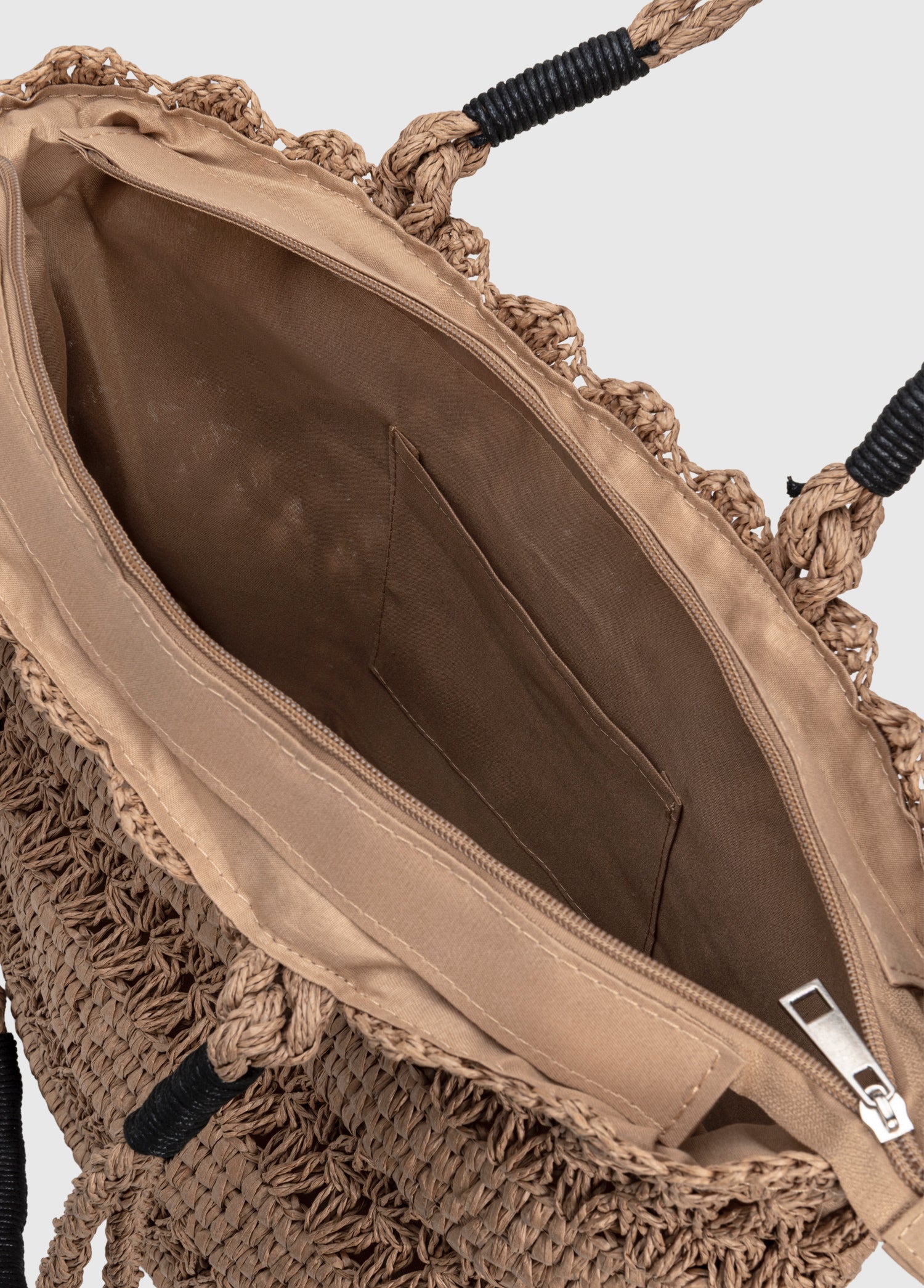 Oggo Camel Hasır Omuz Çantası – Örgü Saplı