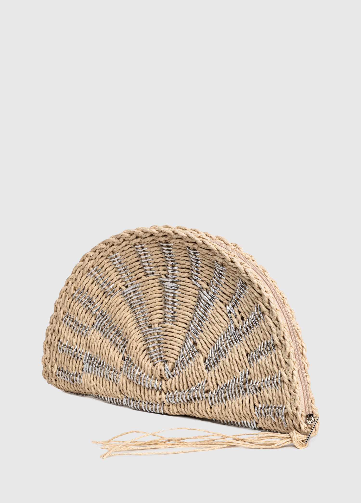 Oggo Hasır Clutch El Çantası Bej - Silver