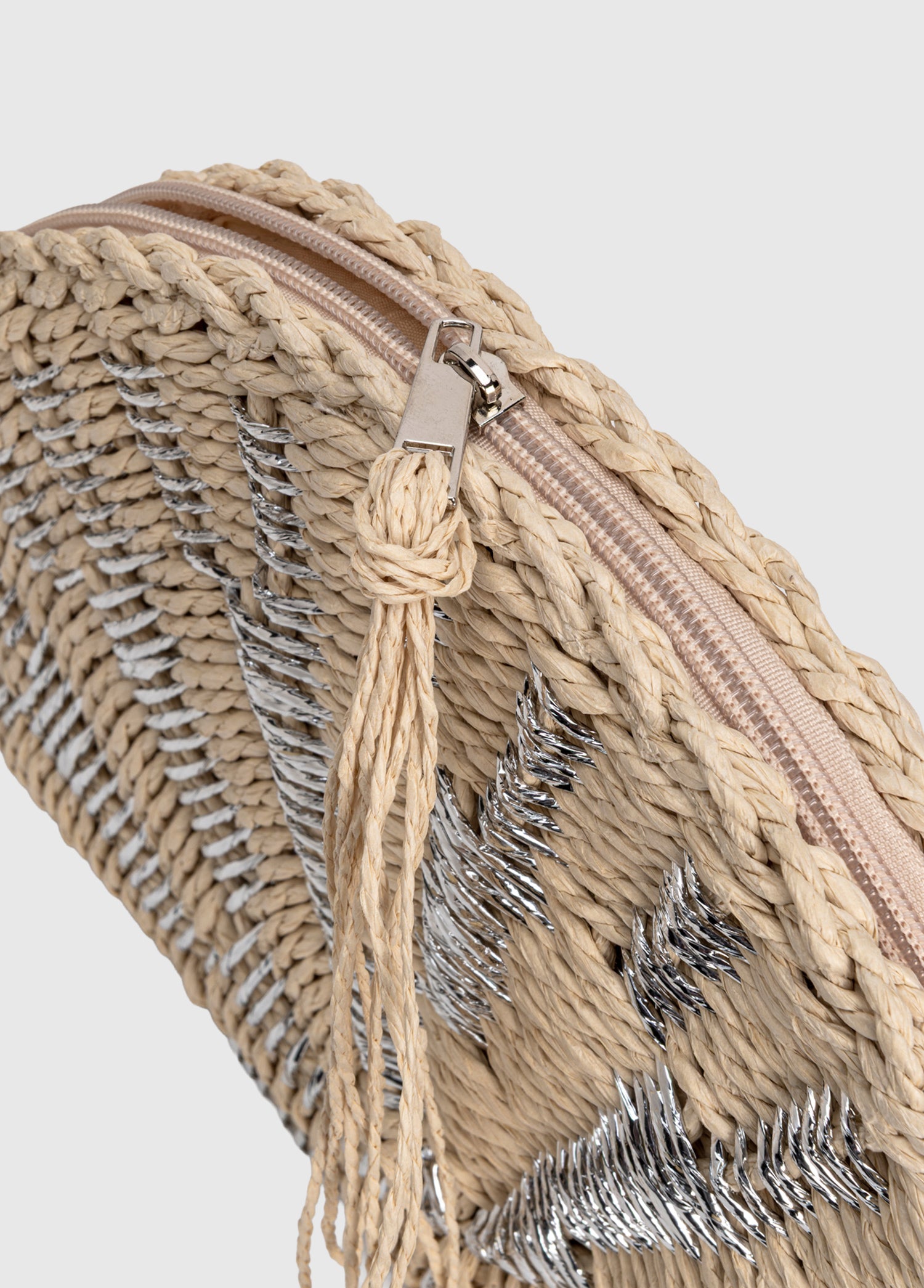 Oggo Hasır Clutch El Çantası Bej - Silver