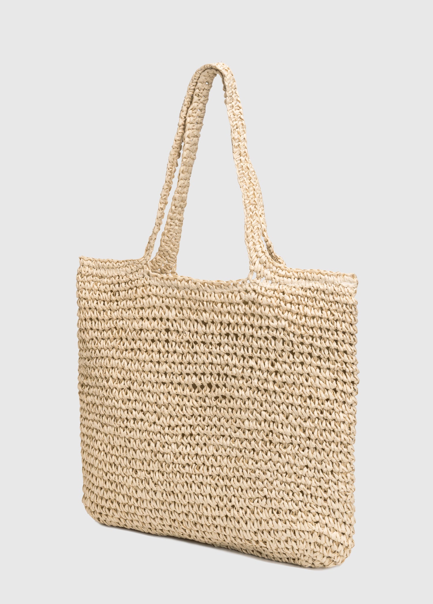 Oggo Hasır Örgü Saplı Fermuarlı Bej Omuz Çantası