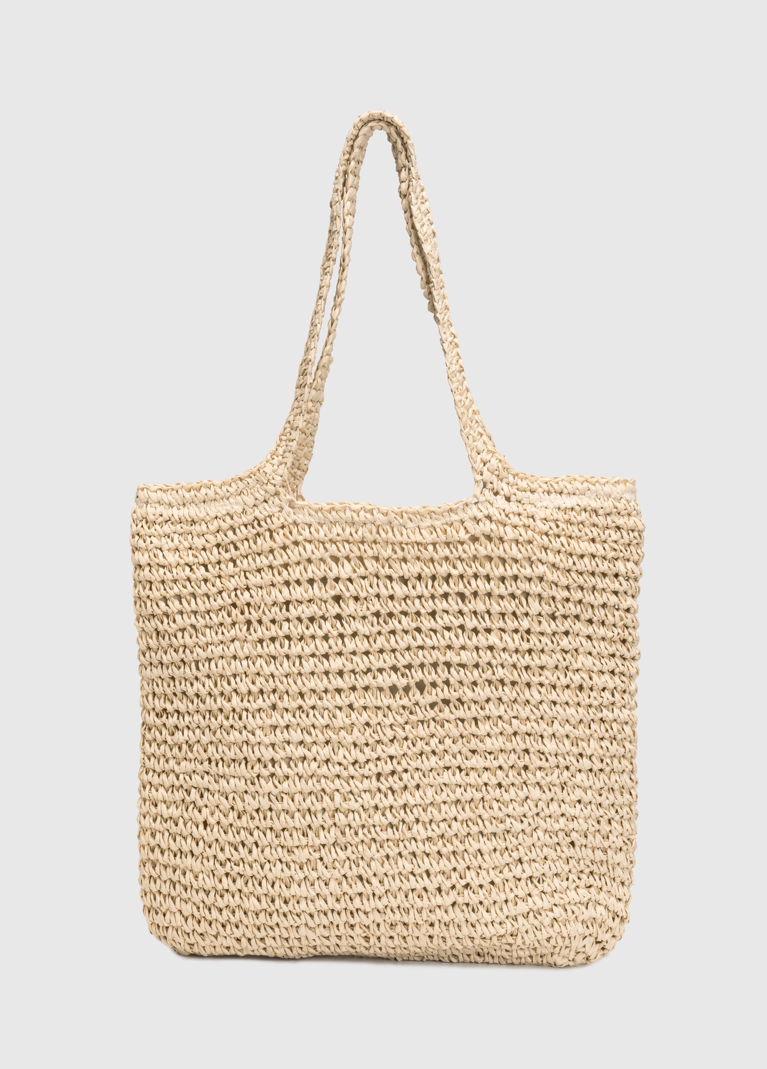 Oggo Hasır Örgü Saplı Fermuarlı Bej Omuz Çantası