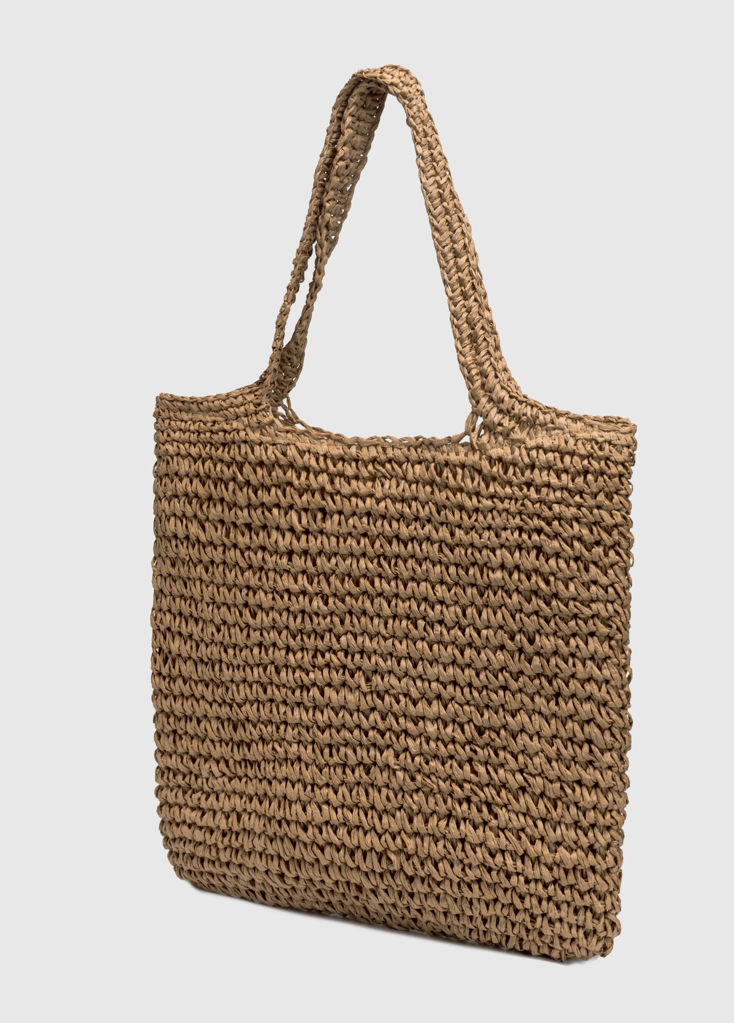 Oggo Hasır Örgü Saplı Fermuarlı Camel Omuz Çantası