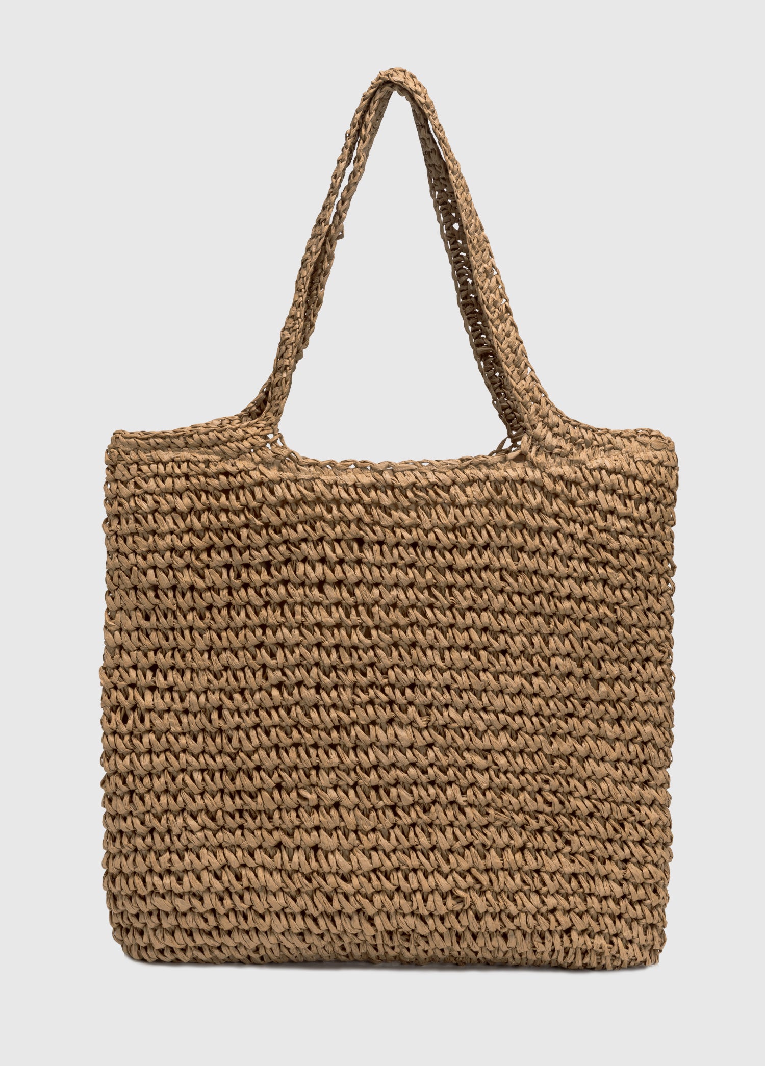 Oggo Hasır Örgü Saplı Fermuarlı Camel Omuz Çantası