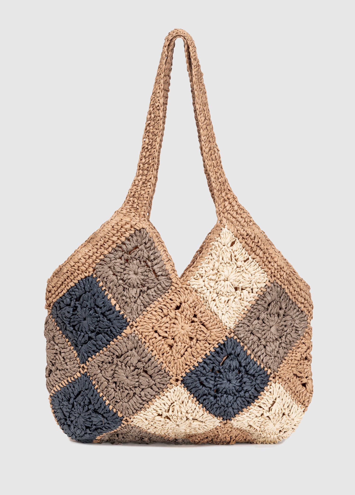 Oggo Lacivert Örgü Saplı Hasır Omuz Çantası