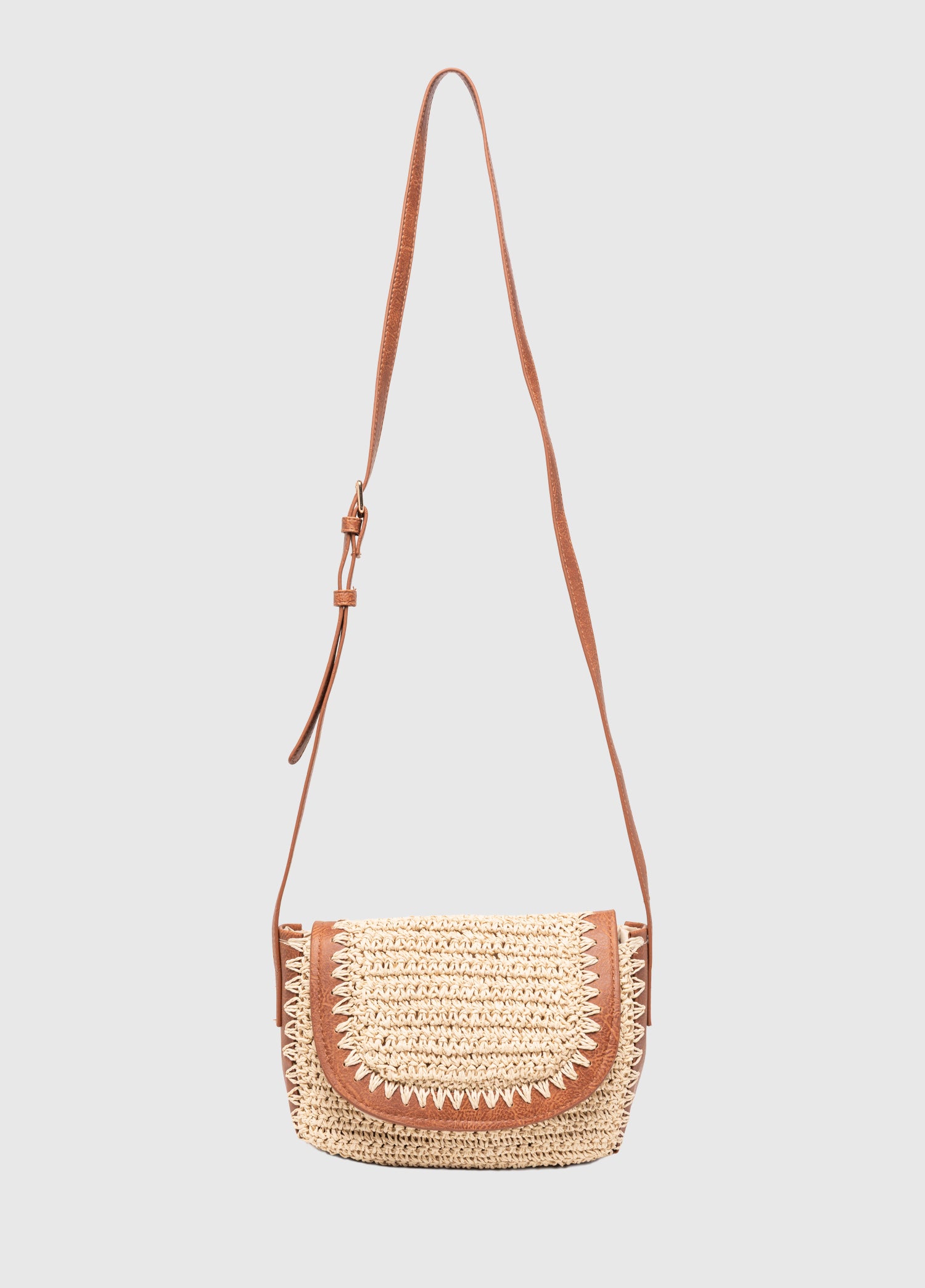 OGGO Deri Saplı Hasır Çapraz Çanta