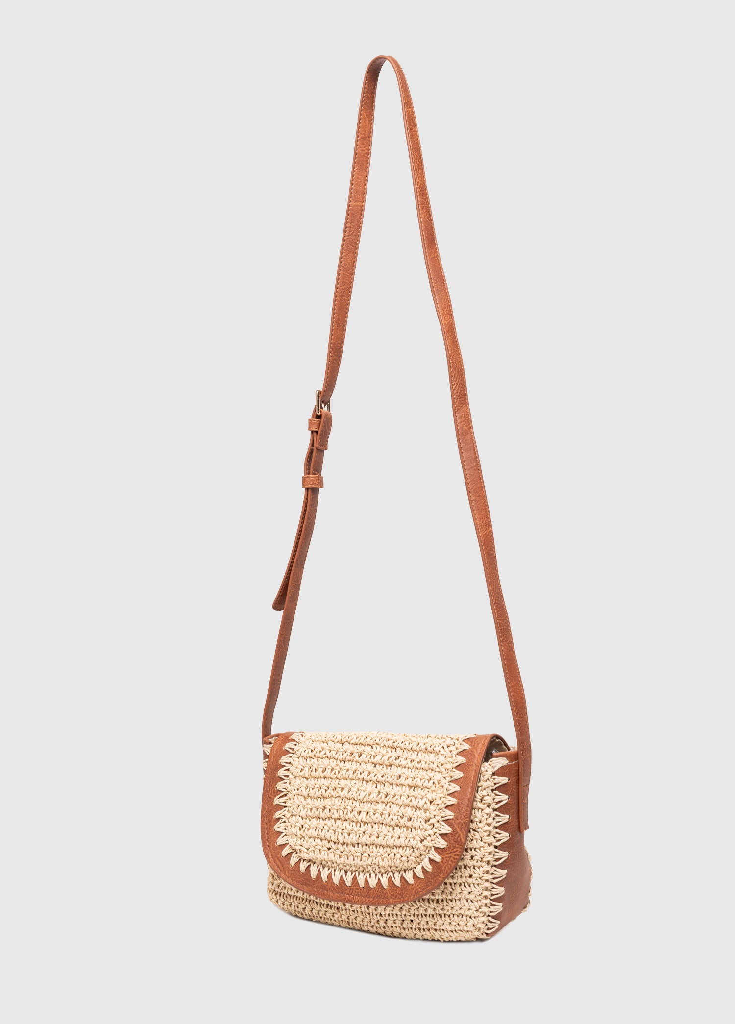 OGGO Deri Saplı Hasır Çapraz Çanta