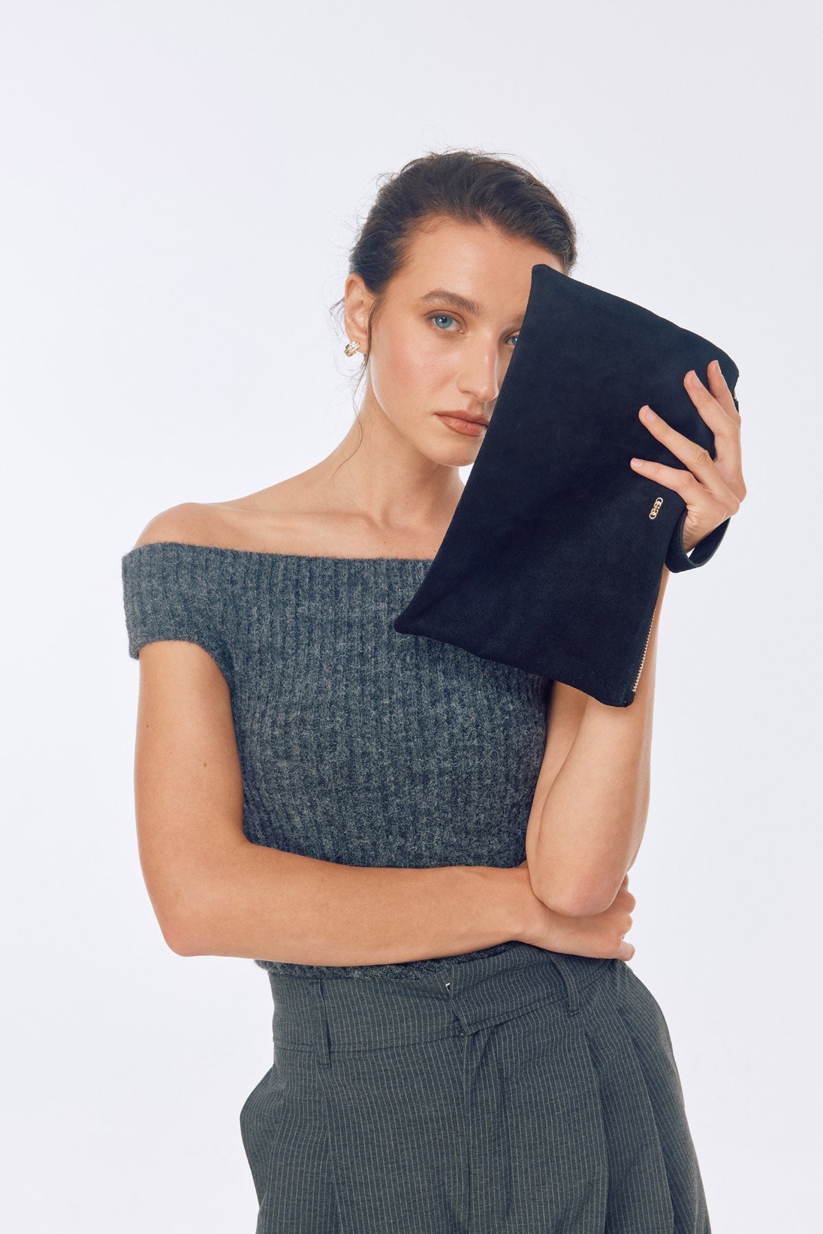 OGGO SUVEA SİYAH SÜET HAKİKİ DERİ Clutch