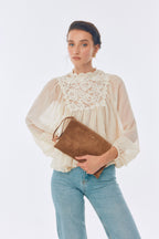 OGGO SUVEA VİZON SÜET HAKİKİ DERİ Clutch