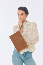 OGGO SUVEA VİZON SÜET HAKİKİ DERİ Clutch